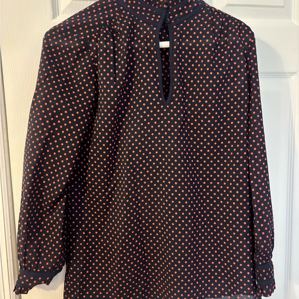J. Crew Navy Blouse with Red Polka Dots